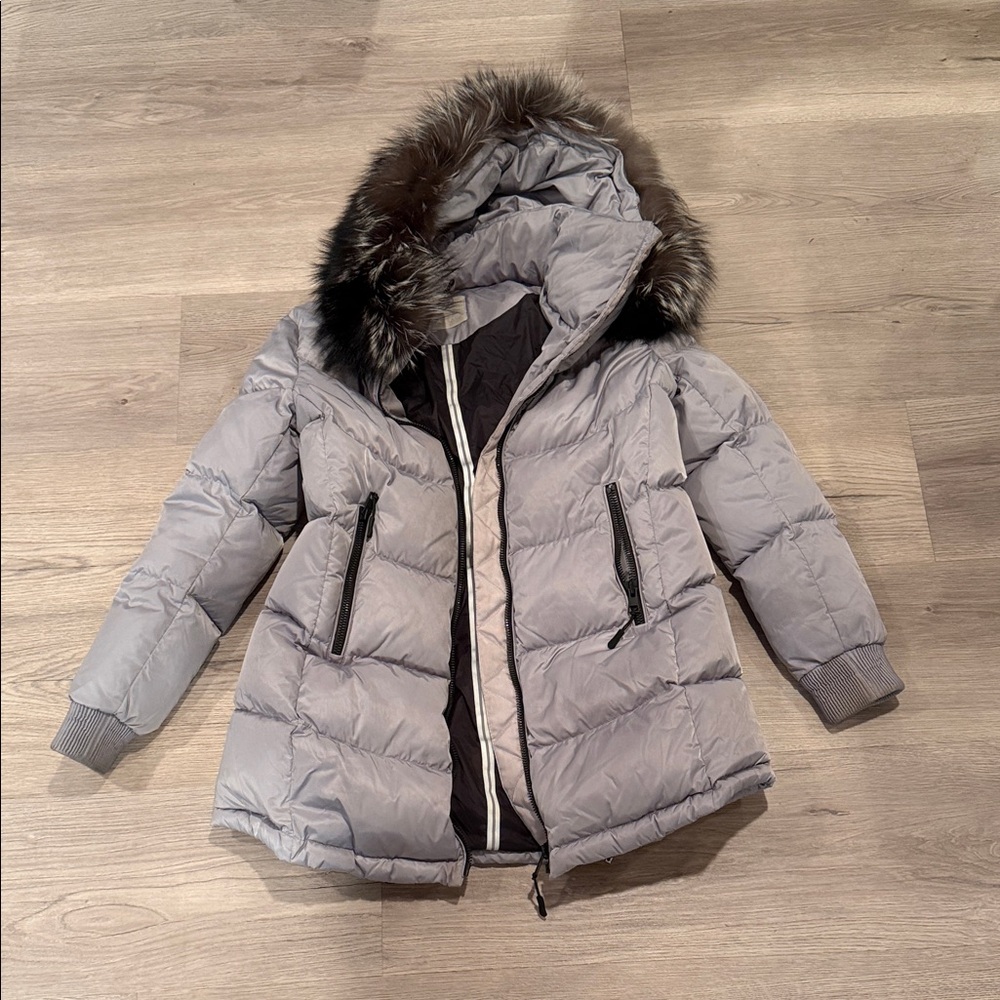 Soia & Kyo Gray Puffer Jacket with Fur Trim